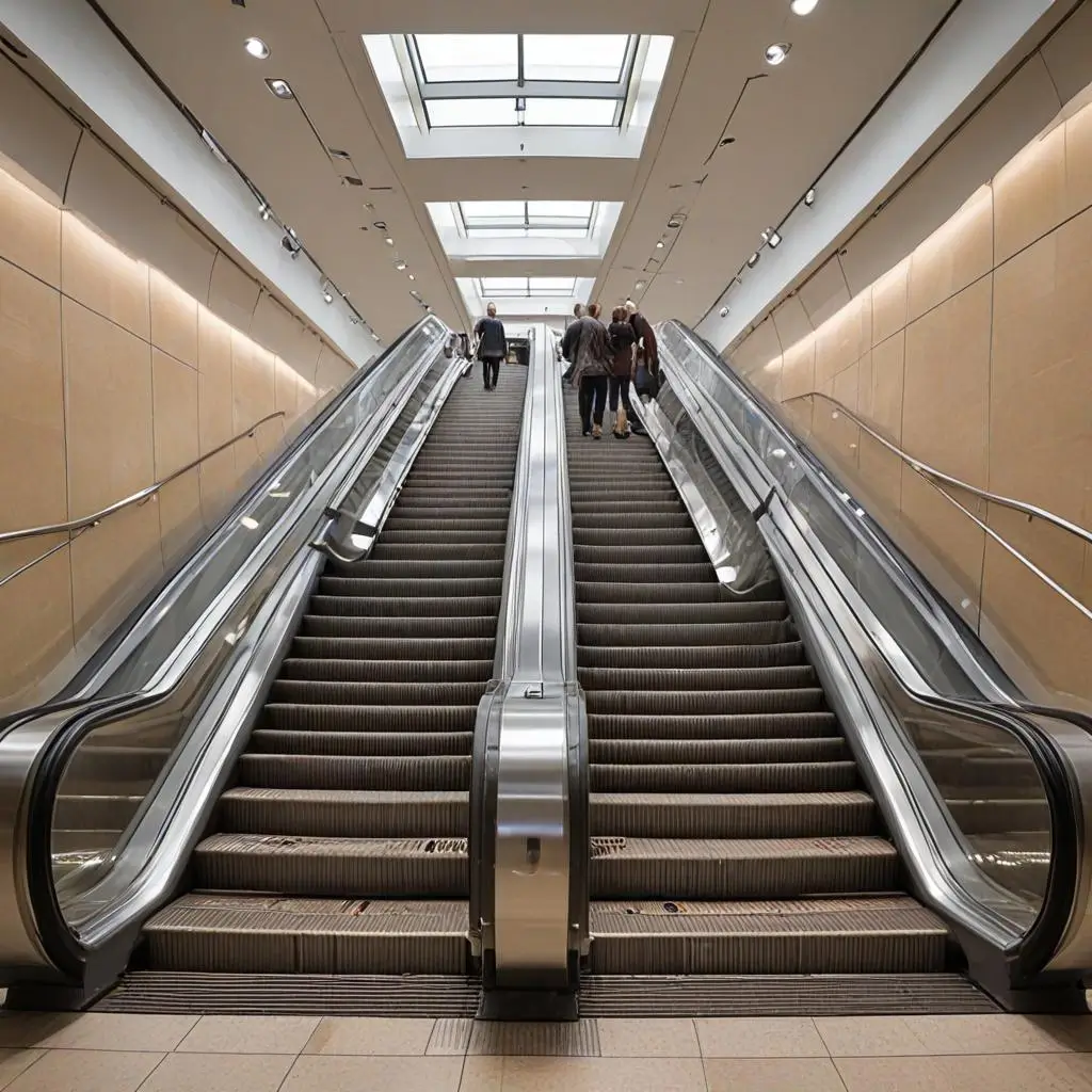 a group of people on an escalator