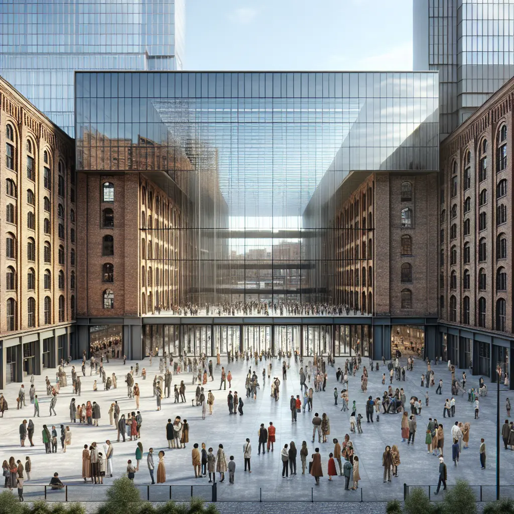 Herzog & de Meuron's Elbphilharmonie showing the dramatic public plaza between historic brick warehouse and modern glass structure