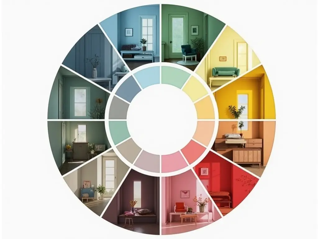 Circular color wheel showing different entryway designs in various color schemes from cool blues to warm yellows and reds