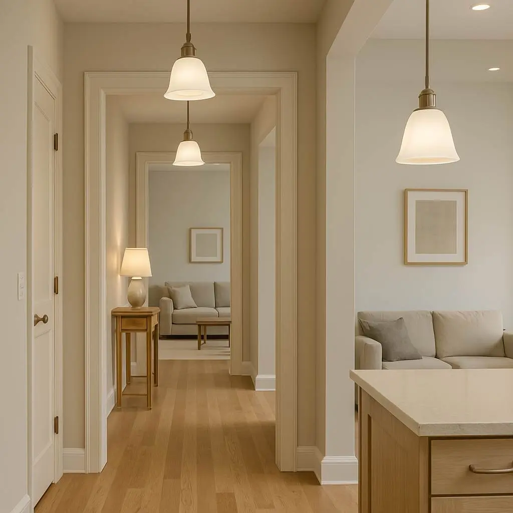 Flowing Horizons: Embracing Transitional, Shared Spaces 1 Transitional design showcasing consistent design elements, including cohesive color palettes and harmonious materials, highlighting Curvspace's approach to unified spatial aesthetics.